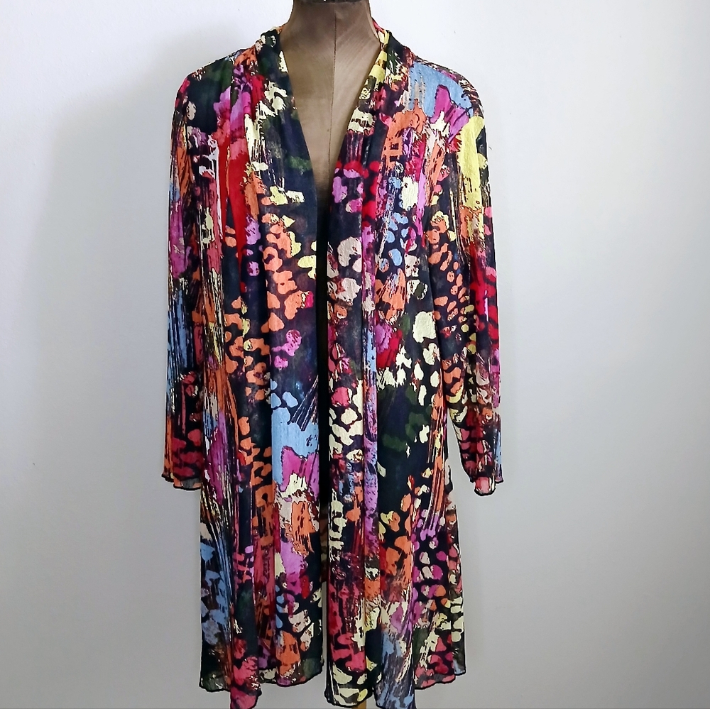 Ali Miles Cardigan Kimono Women's 2XL Multi Color Mesh Abstract Artsy Style